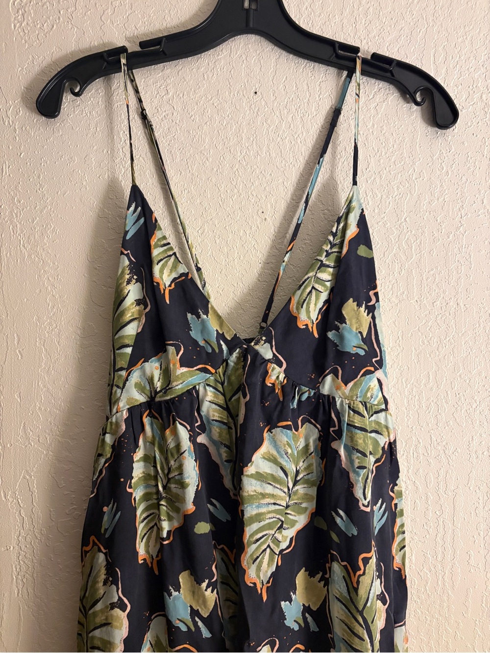 Patagonia Women's Black Tropical Print Spaghetti Strap Flowy Dress